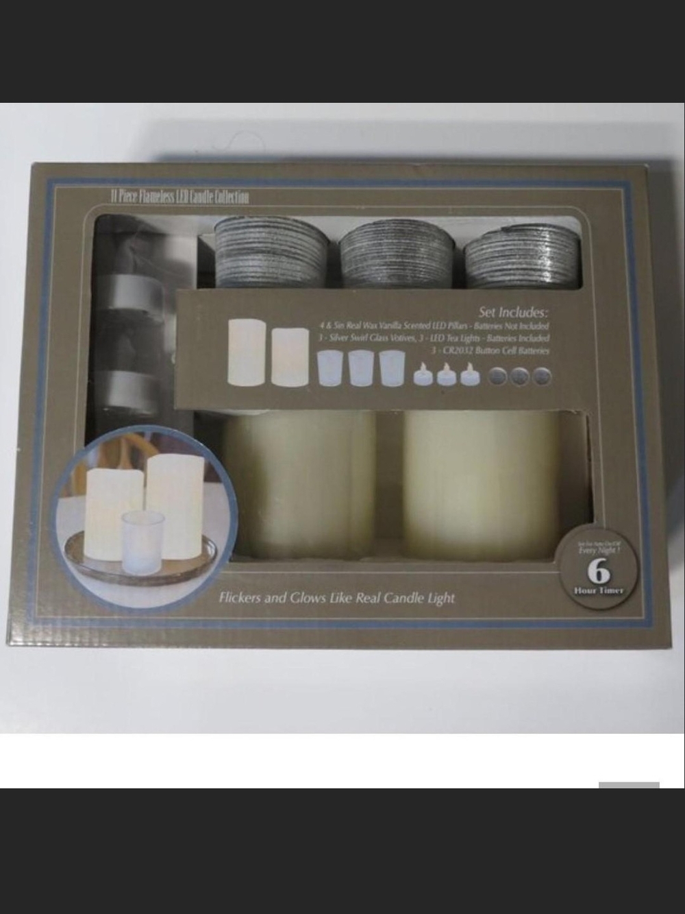 Kohl's Ivory LED Flameless Pillar Candle and Silver Votive Set